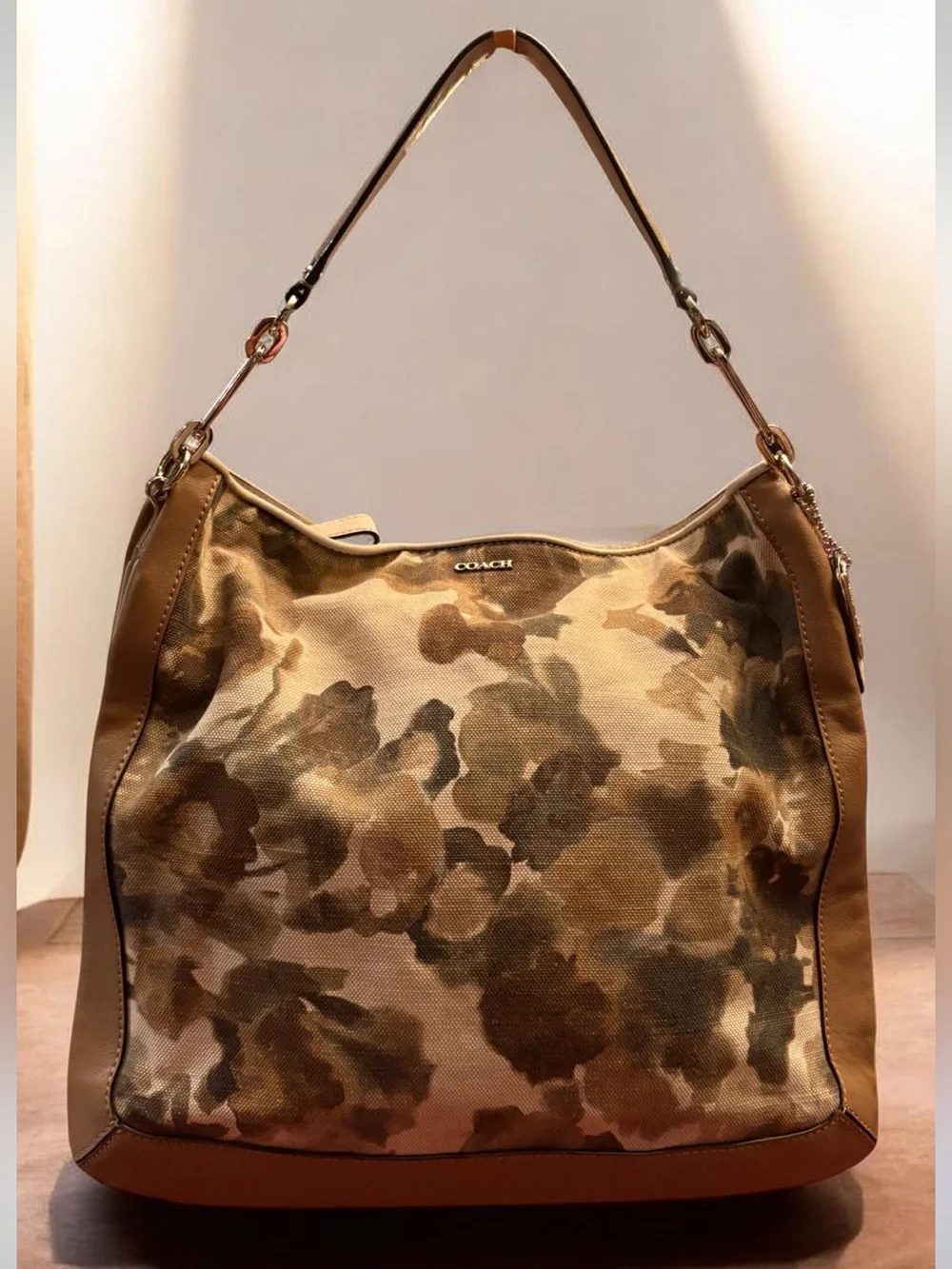 Coach Floral Botanical Canvas with Leather Trim Hobo Shoulder Bag 28322.